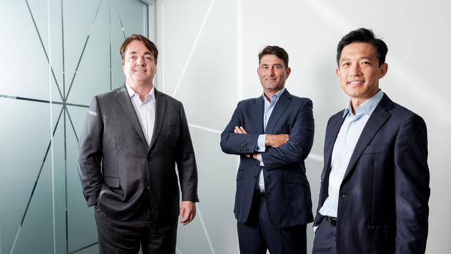 Private equity group Allegro Funds’ Chester Moynihan, Adrian Loader, Fay Bou photographed in 2022. Picture: Oscar Colman