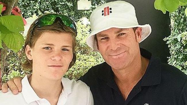 Shane Warne's son, Jackson took a hat trick today playing for Brighton Grammar.