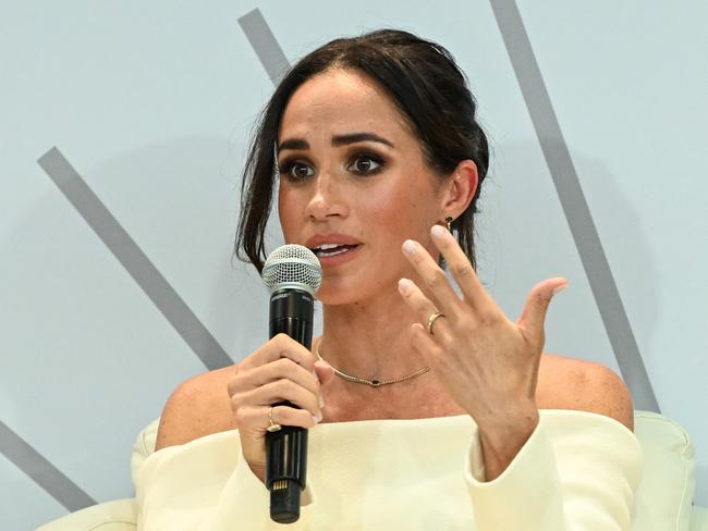 NEW YORK, NEW YORK - OCTOBER 10: Meghan, Duchess of Sussex speaks onstage at The Archewell Foundation ParentsÃ¢â¬â¢ Summit: Mental Wellness in the Digital Age during Project Healthy Minds' World Mental Health Day Festival 2023 at Hudson Yards on October 10, 2023 in New York City. (Photo by Bryan Bedder/Getty Images for Project Healthy Minds)