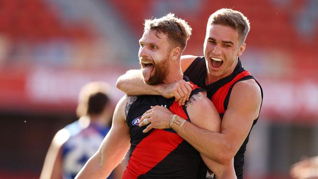 Jake Stringer was dynamic for Essendon against North Melbourne on the Gold Coast but said there was stress leaving his kids back in Victoria. Picture: Michael Klein