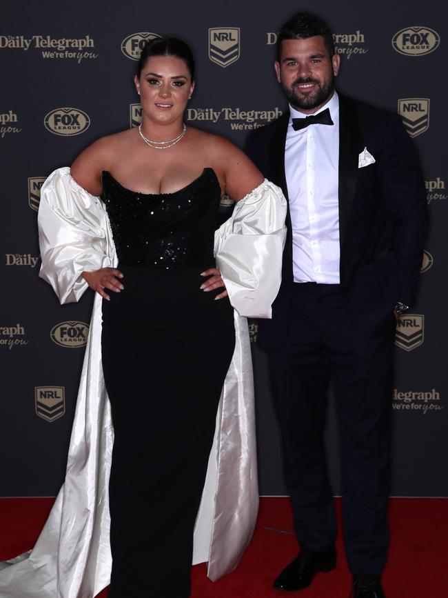 Adam Reynolds of the Broncos and his partner Tallara Simon-Phillips. Picture: Jason McCawley/Getty Images