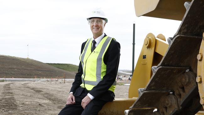 Pictured at the site of the new Western Sydney International Airport at Badgerys Creek is CEO of Western Sydney International Airport Simon Hickey. Behind Mr Hickey is the view north with the main airport runway running south to north. Picture: Richard Dobson