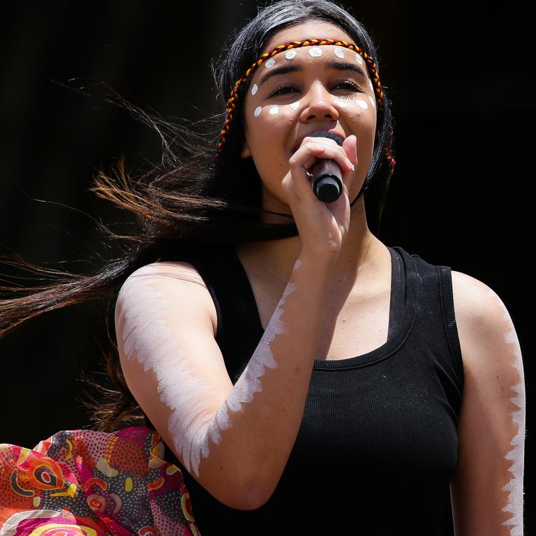 A Kari singer perform during the official launch of the Australia Day 2021 program in Sydney. Picture: Gaye Gerard/NCA NewsWire