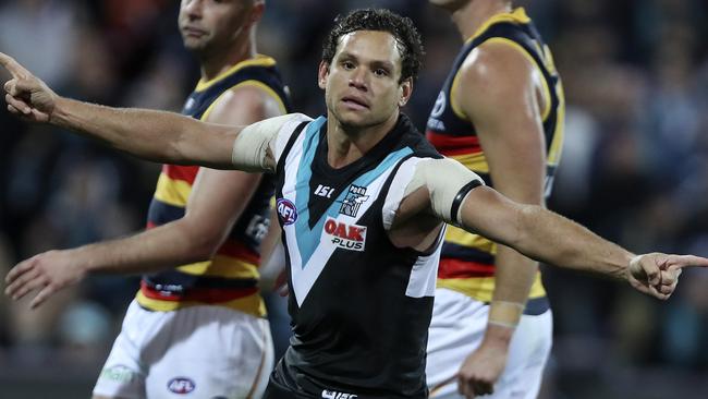 After scoring the matchwinner in Showdown 44, Port Adelaide forward Steven Motlop cannot wait to play in another Power-Crows derby. Picture: Sarah Reed.