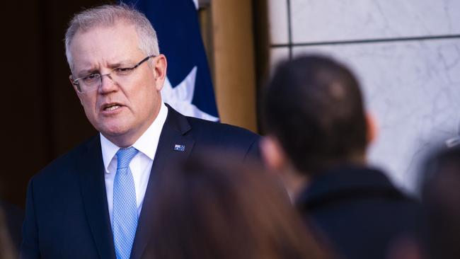 Prime Minister Scott Morrison speaks during a press conference after a National Cabinet meeting on Friday. Picture: Rohan Thomson/Getty