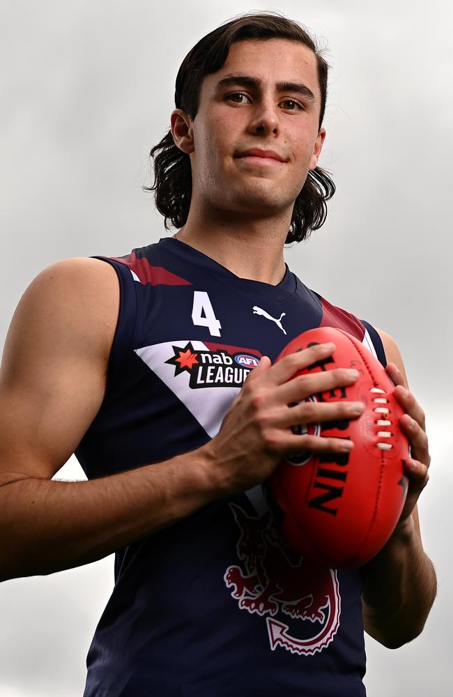 Josh Sinn in his Sandringham Dragons gear before the 2021 season. Picture: Quinn Rooney/AFL Photos/via Getty Images.