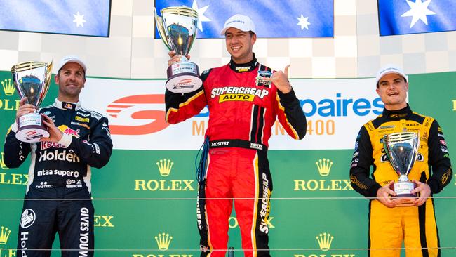 A podium finish in a race at the Australian Grand Prix was a rare highlight for Tim Slade in Supercars this year. Picture: Daniel Kalisz/Getty Images