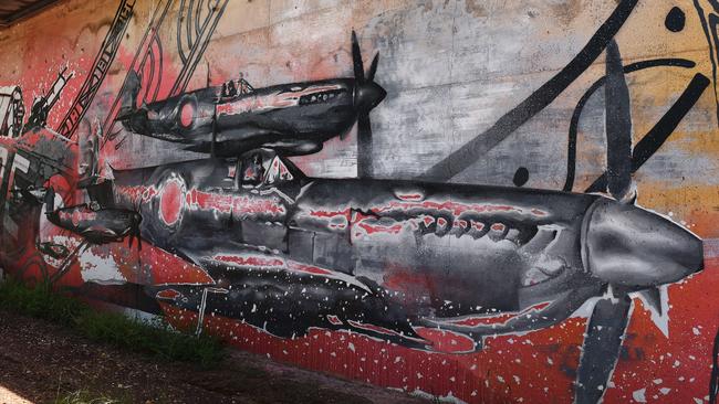 A mural of Japanese war planes at a World War II ammunition storage facility at Charles Darwin National Park. PICTURE: Helen Orr