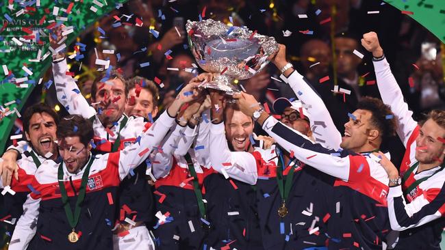 France celebrate winning the 2017 Davis Cup.