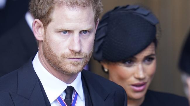 Prince Harry and Meghan, Duchess of Sussex leave Westminster Hall, London after the coffin of Queen Elizabeth II was brought to the hall to lie in state ahead of her funeral on Monday on September 14, 2022 in London, England. (Photo Danny Lawson – WPA Pool/Getty Images)