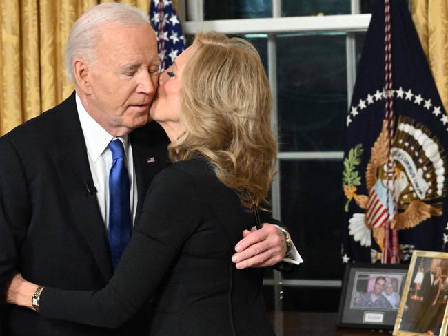 First Lady Jill Biden kisses husband US President Joe Biden after he delivered his farewell address to the nation. Picture: Mandel Ngan / AFP