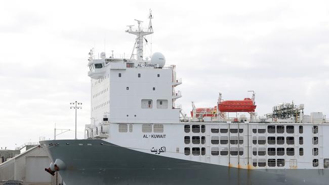 The Al Kuwait live export ship prepares to load sheep in Fremantle harbour. Picture: Richard Wainwright/AAP