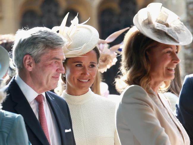Michael Middleton, Carole Middleton and Pippa Middleton leave the Church of St Mary Magdalene on the Sandringham Estate for the Christening of Princess Charlotte of Cambridge on July 5, 2015 in King’s Lynn, England. Picture: Getty