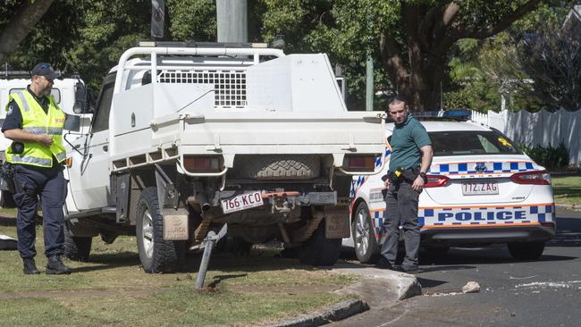 A Toyota Landcruiser utility crashes at Long and Geddes Streets. Picture: Nev Madsen.