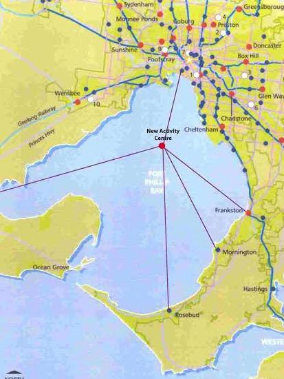 A map showing where the proposed island could be placed in Port Phillip Bay.