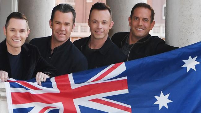 Human Nature celebrate their OAM in Las Vegas. From left: Michael Tierney, Phil Burton, Andrew Tierney and Toby Allen. Picture: Denise Truscello