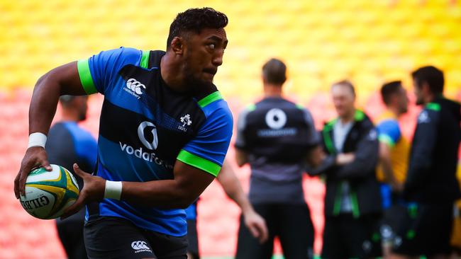 Ireland's Bundee Aki at the captain's run training session at Suncorp Stadium in Brisbane yesterday. Picture: AFP