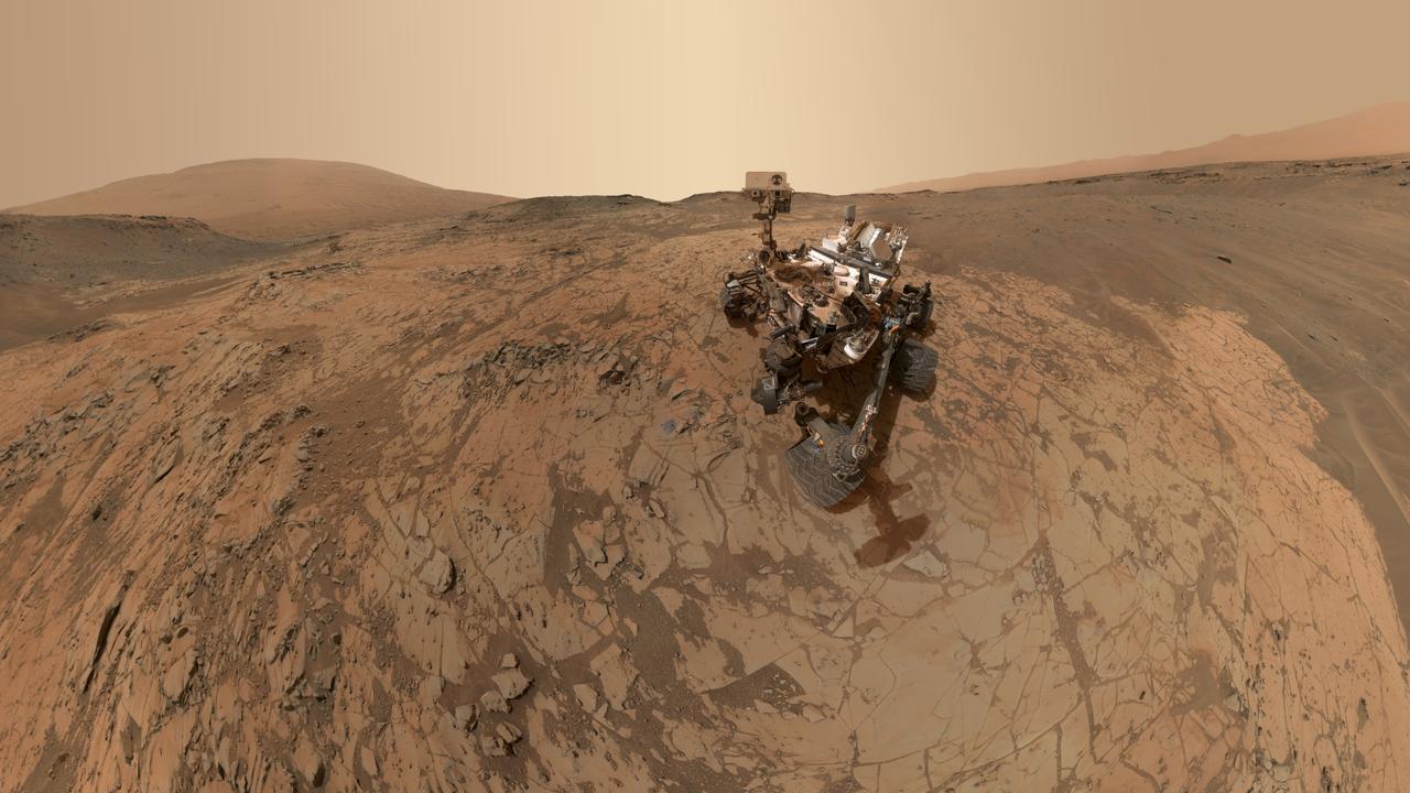 EMBARGO APPLIES - DO NOT PUBLISH BEFORE SUNDAY 13 NOVEMBER 2016 .. Picture from MARS: OUR FUTURE ON THE RED PLANET BY LEONARD DAVID. NASA's Curiosity Mars Rover took dozens of images of itself that were combined to create this history-making selfie, posted to the mission's Facebook page with the caption "Hello, Gorgeous!" The nuclear powered Rover has been busily reconnoitering the planet since August 2012. MANDATORY CREDIT: NASA/JPL-Caltech/MSSS