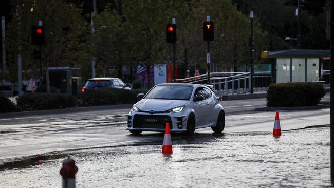 Burst water main at the intersection of North Terrace and Frome Rd. Picture: Brett Hartwig