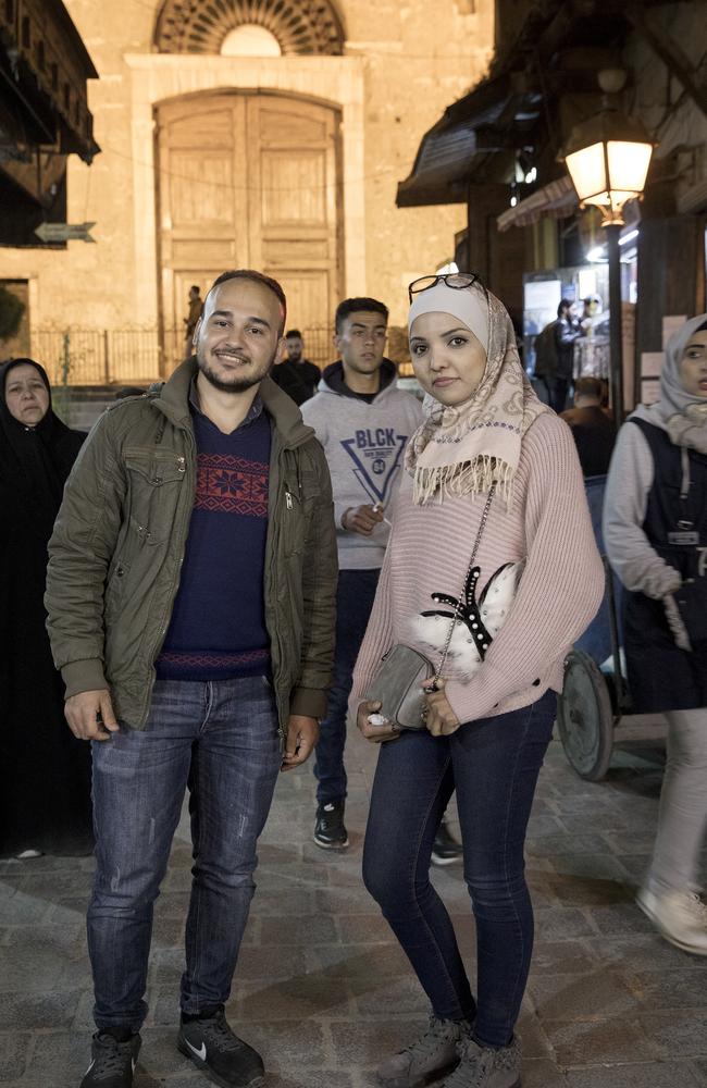 University of Damascus students Abdalrahman Edrees, 24, and Fadia Haje, 20, are encouraging tourists to visit Damascus. Picture: Ella Pellegrini 