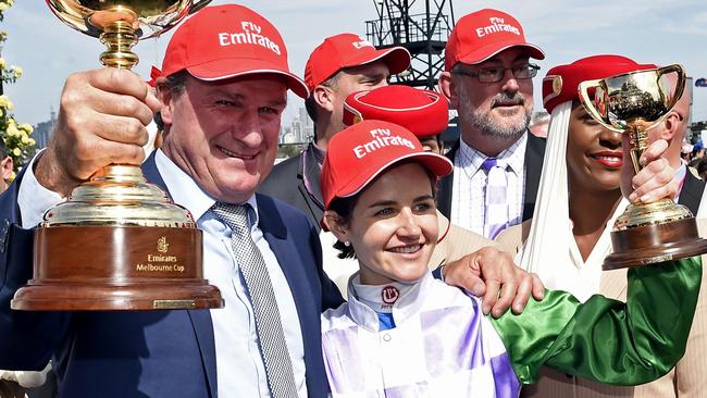 Prince of Penzance jockey Michelle Payne after winning the Melbourne Cup in 2015. Picture: AP