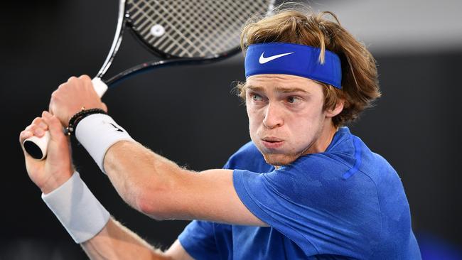 Andrey Rublev in action against Lloyd Harris of South Africa.