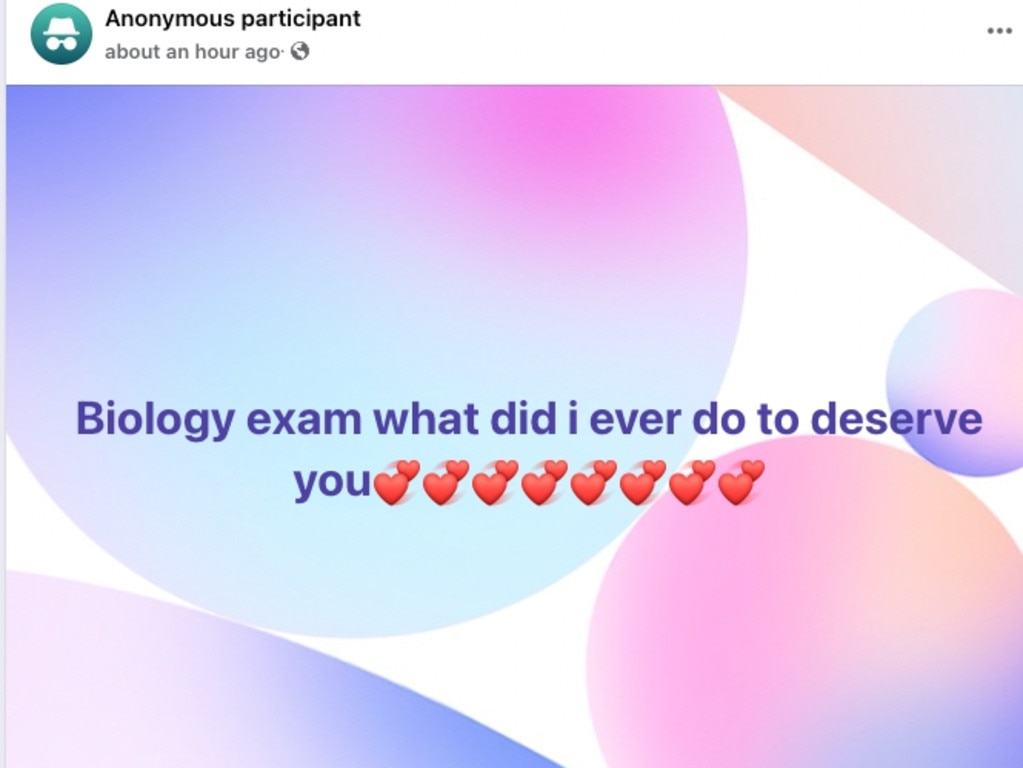 Students post their reactions to the 2024 HSC biology exam on Facebook. Picture: Supplied