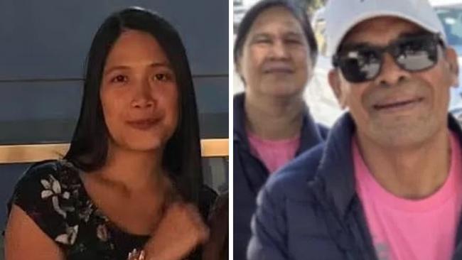 Mary Joy Estrada De La Cruz (left) was killed in a car crash alongside her mother. She was taking her parents (right) to see the home she was building with her husband, Edgar De La Cruz Jr, who remains in hospital. Picture: Facebook