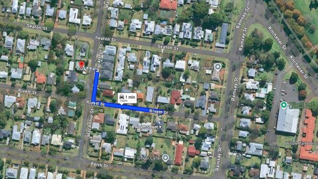 The distance between murder accused Phil Harris and his alleged victim's home 63-year-old Peter Waver who lived alone with his local staffy Max. Picture: Google Maps