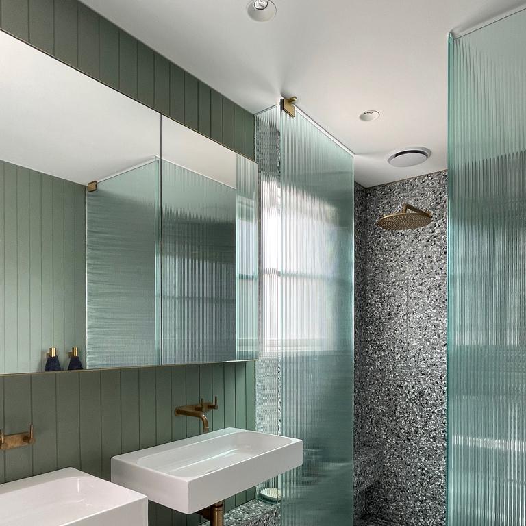 Fluted glass doors. Picture: Pohio Adams – Burrabirra Bathroom –