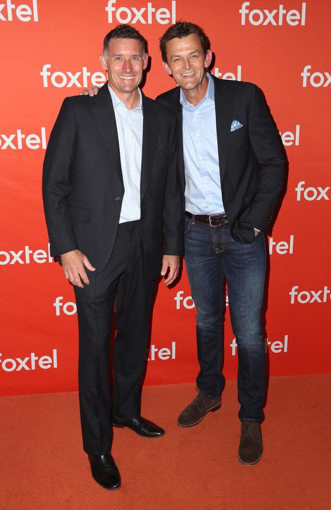 Celebrities and VIPs arrive on the red carpet Fox Studios, Moore Park for the Foxtel launch where they were invited to experience television like never before . 14 Aug 2018 Pictured: Mike Hussey and Adam Gilchrist. Photo credit: Richard Milnes / MEGA TheMegaAgency.com +1 888 505 6342