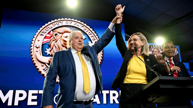 Clive Palmer and the leader of his Trumpet of Patriots party, Suellen Wrightson. Picture: Getty Images.