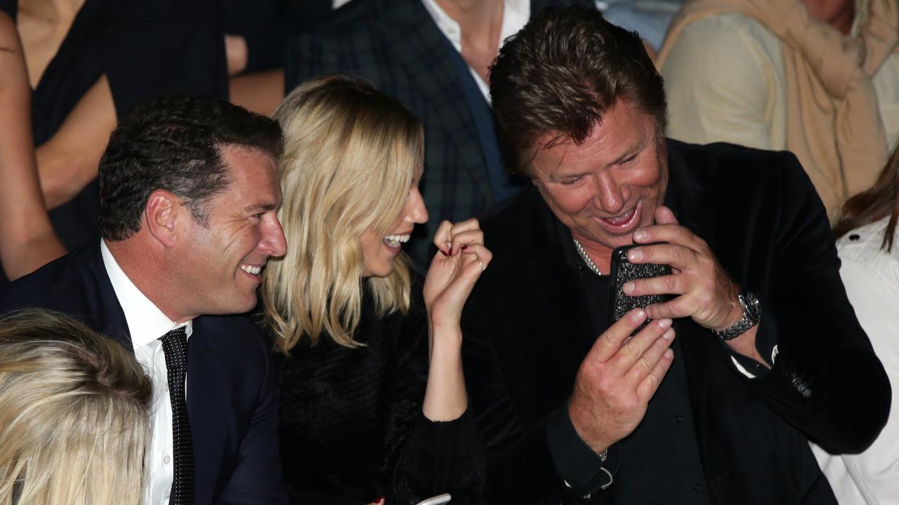 Karl Stefanovic and Jasmine Yarbrough with Richard Wilkins at a fashion show. Picture: Jonathan Ng