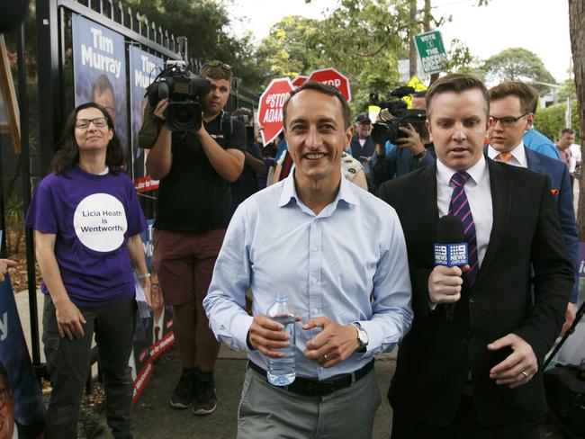 Dave Sharma arrives at Rose Bay Public School. Photo: Tim Pascoe