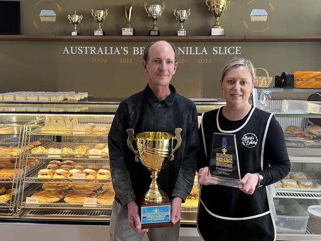 Brad and Tara Sharp, of Birchip, have won the Great Australian Vanilla Slice Triumph five times. Picture: Supplied