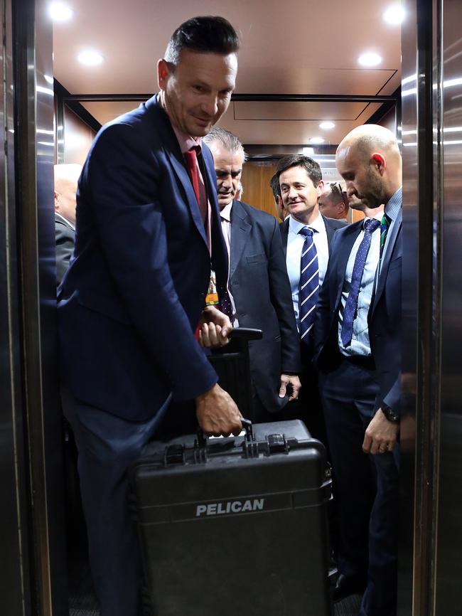 AFP officers at the AWU headquarters in Sydney as part of the raids. Picture: James Croucher