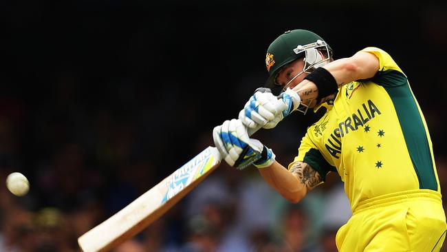 Australia's Michael Clarke hits a boundary during the 2015 ICC Cricket World Cup cricket match between Australia and Sri Lanka at the SCG. Pic Brett Costello