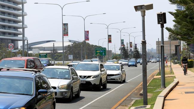 The red light camera at Gold Coast Hwy, Broadbeach, at intersection with Margaret Ave is the top camera in Queensland. Pics Adam Head