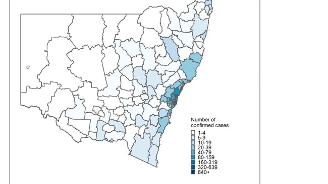 Confirmed cases of COVID-19 to 8pm, April 1. Picture: NSW Health.