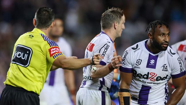 Justin Olam was one of three players sent to the sin bin at 4 Pines Park. Picture; Cameron Spencer/Getty Images