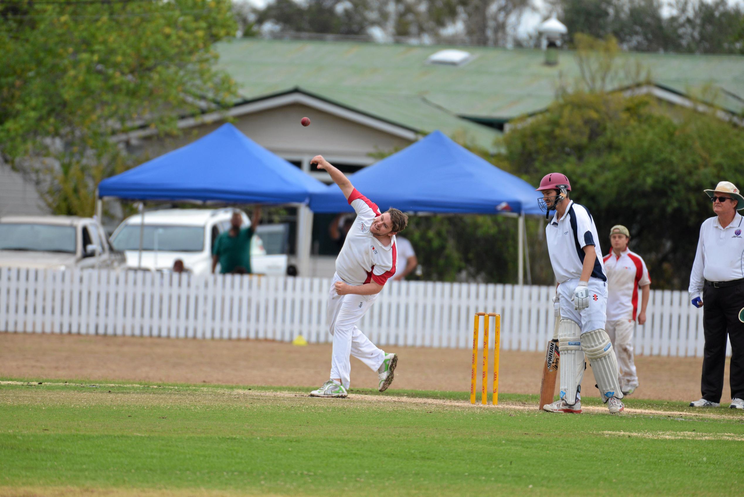 Alastair Costello bowls spin for Warwick Hotel Colts. Picture: Gerard Walsh