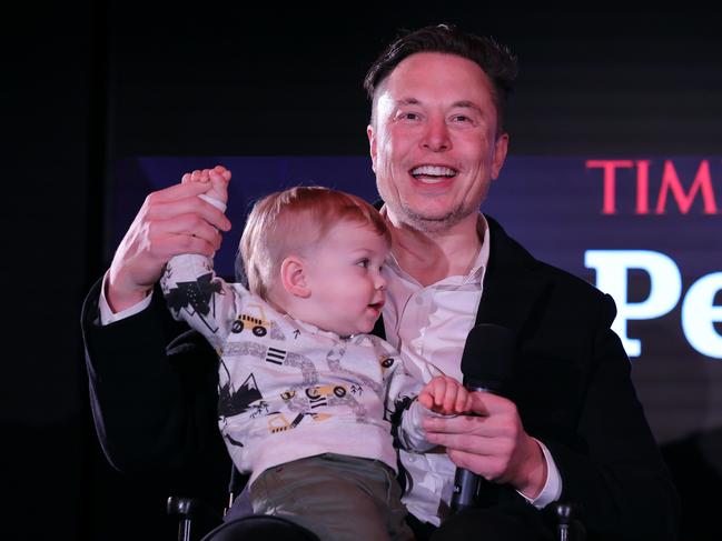 NEW YORK, NEW YORK - DECEMBER 13: Elon Musk and son X Ãâ  A-12 on stage TIME Person of the Year on December 13, 2021 in New York City. (Photo by Theo Wargo/Getty Images for TIME)