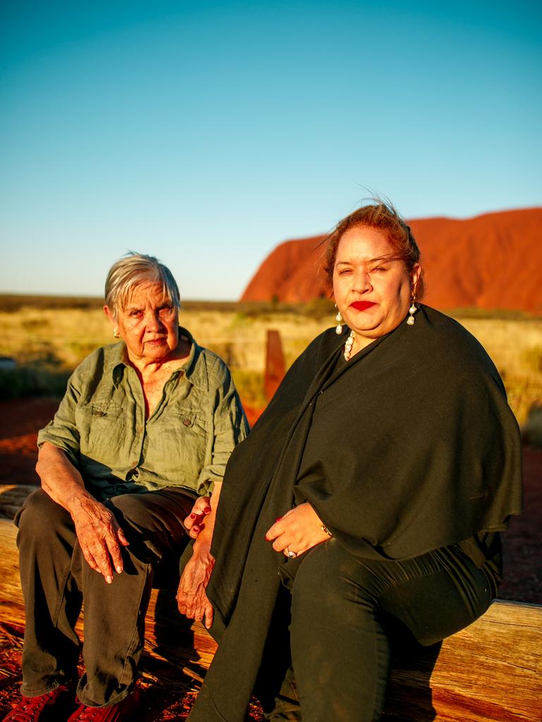Pat Anderson and Megan Davis in front of Uluru. Picture: Ben Fry