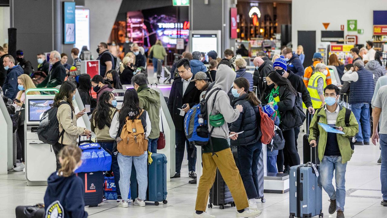 Busy times at Melbourne Airport as Melburnians head on holiday for the long weekend. Picture: Jake Nowakowski