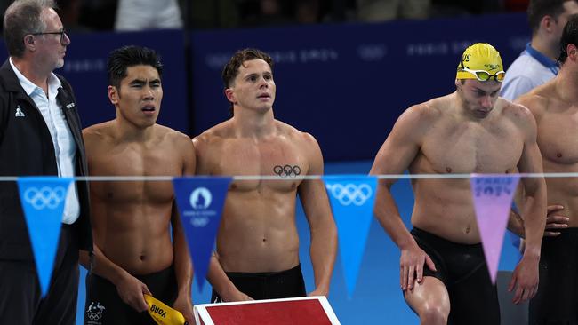 The Australian men’s 4 x 100m medley team including Isaac Cooper, Josh Yong, Matt Temple and Kyle Chalmers in action at the Paris Olympics. Picture: Adam Head