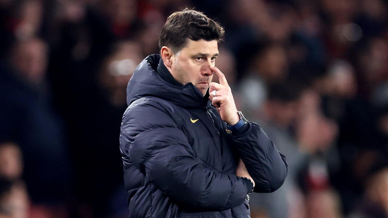 Mauricio Pochettino, Manager of Chelsea, looks dejected during the Premier League match.