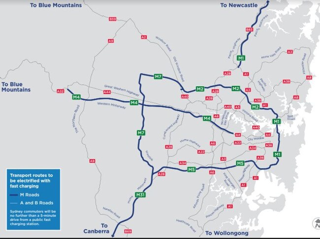 Sydney Electric Vehicle commuter corridors.