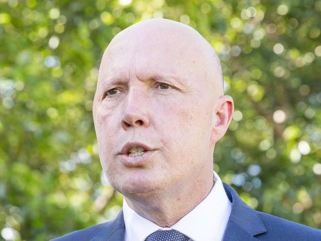 Minister for Defence Peter Dutton speaks prior to the commencement Bombing of Darwin ceremony. Picture: Floss Adams.