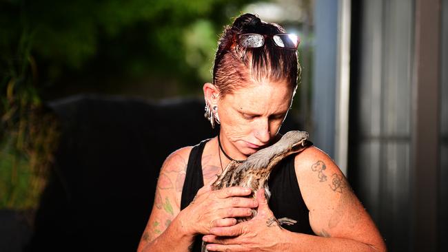 Bird Carer Sarah Luke, with a Bush Stone Curlew Fledgling. Picture: Alix Sweeney