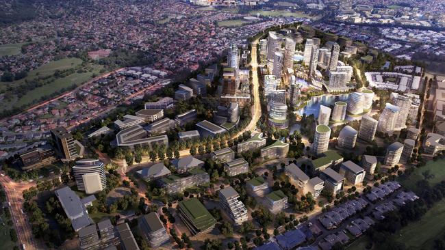 An artist's impression of proposed smart city at Mulpha Norwest. NSW real estate.